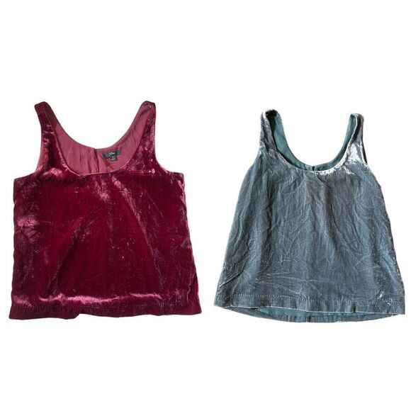J. Crew Velvet Scoopneck Sleeveless Top Twin Pack Bundle Red & Aqua Size 4 - Picture 1 of 15